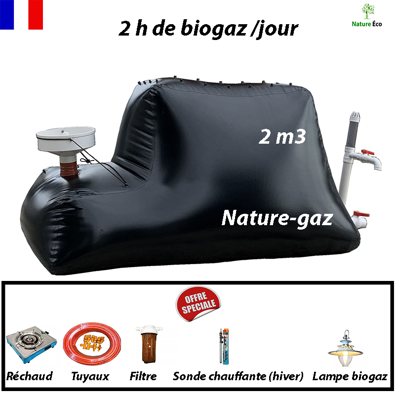 Méthaniseur domestique 2 m3 Nature-gaz avec réchaud, production de biogaz. Biodigesteur